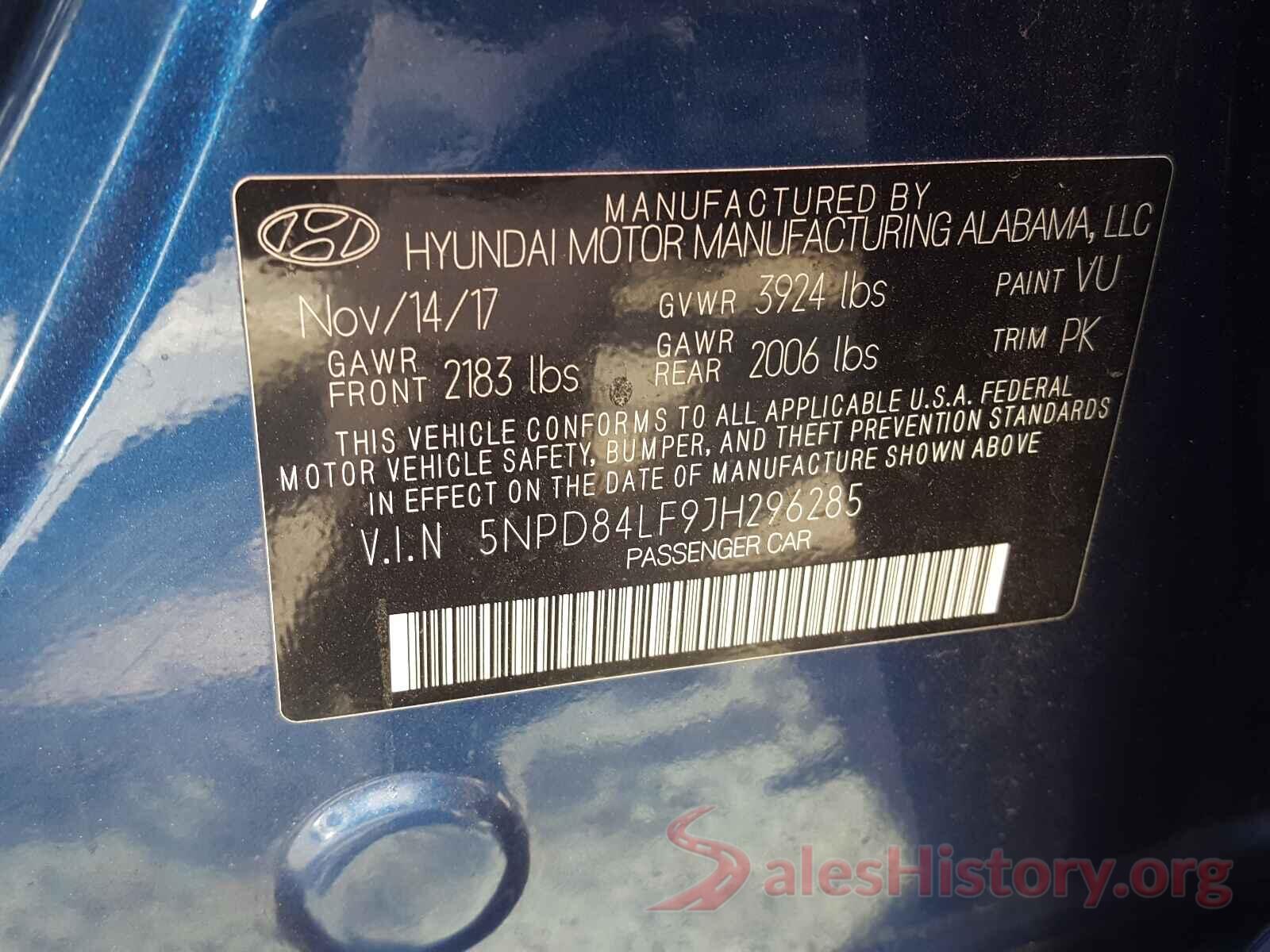 5NPD84LF9JH296285 2018 HYUNDAI ELANTRA