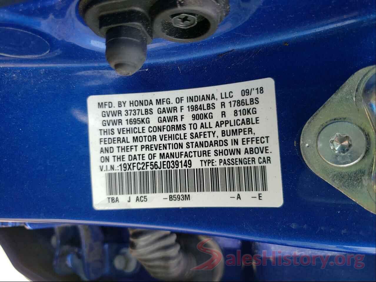 19XFC2F56JE039149 2018 HONDA CIVIC