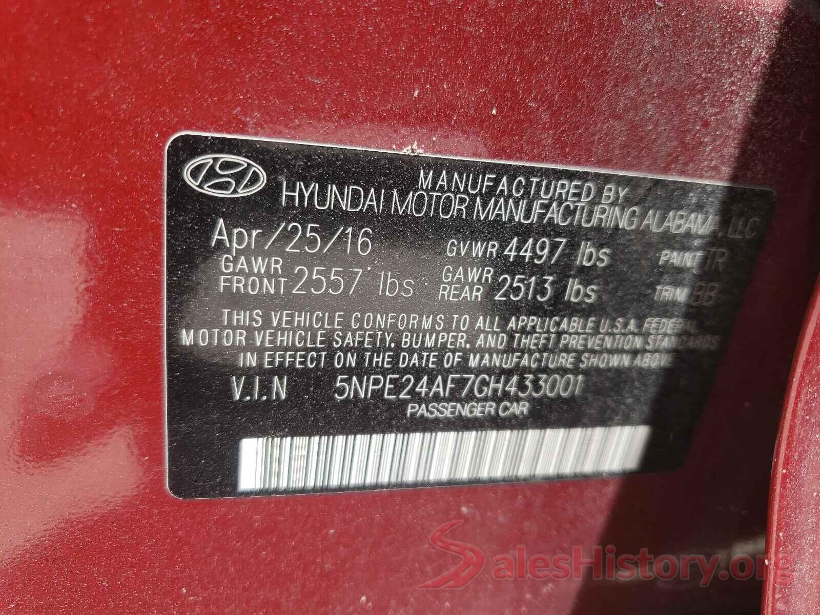 5NPE24AF7GH433001 2016 HYUNDAI SONATA