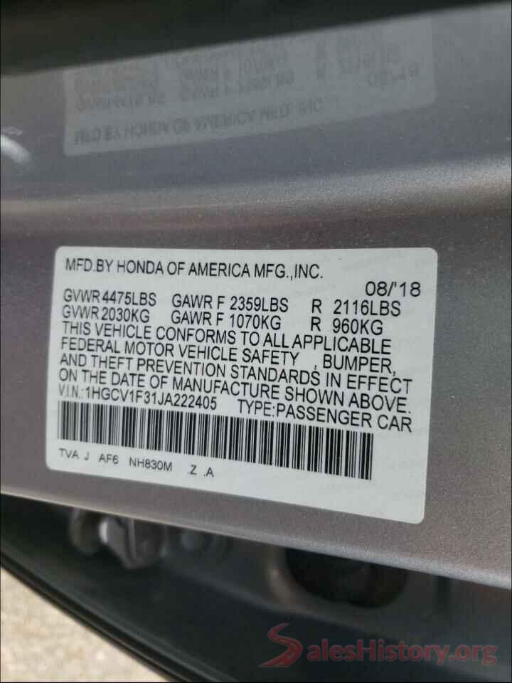 1HGCV1F31JA222405 2018 HONDA ACCORD