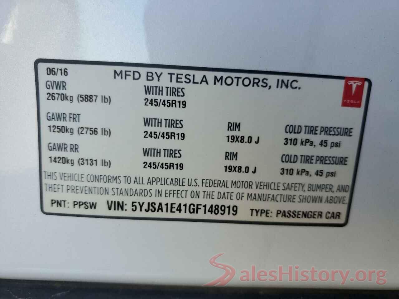 5YJSA1E41GF148919 2016 TESLA MODEL S