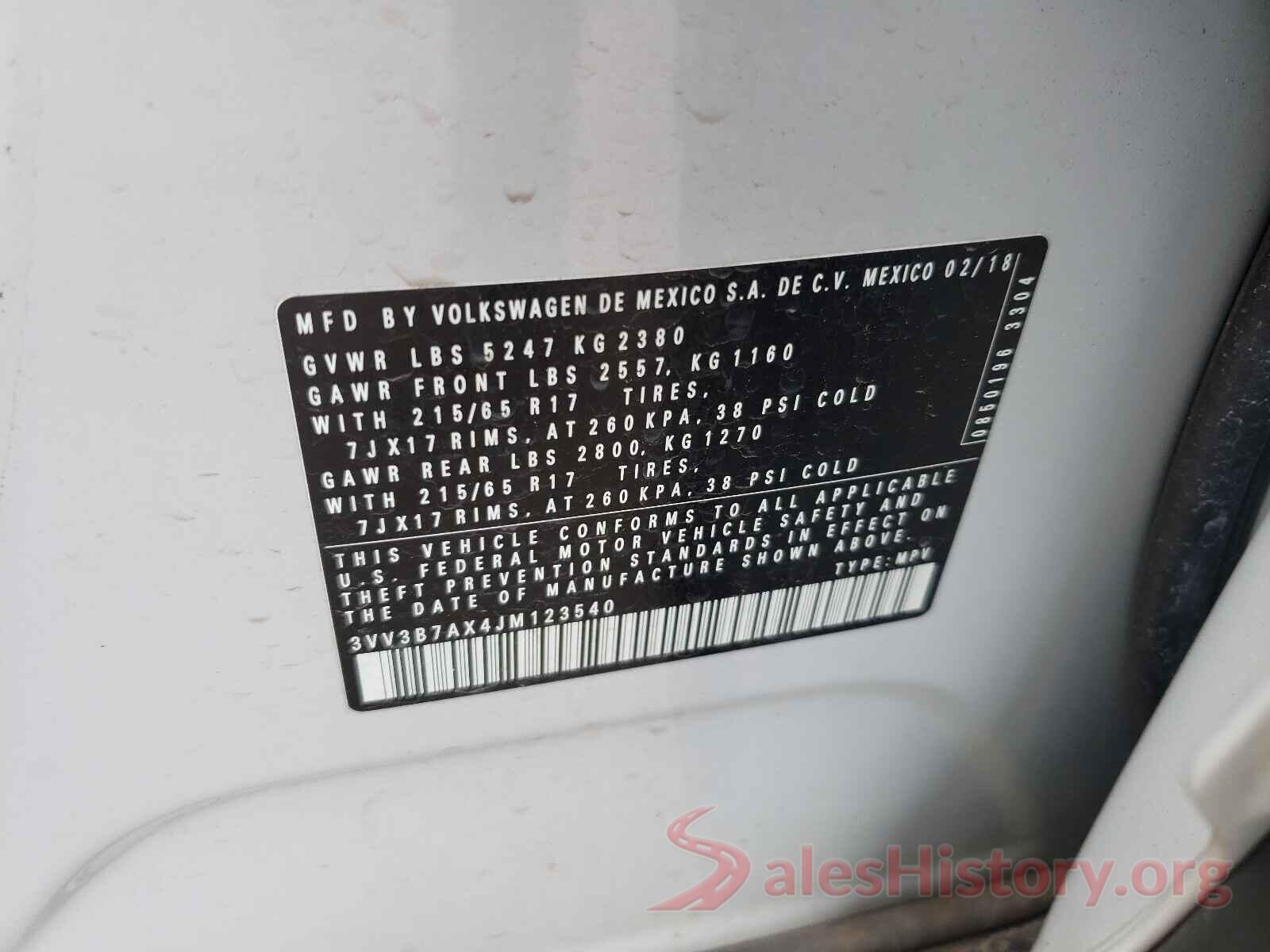 3VV3B7AX4JM123540 2018 VOLKSWAGEN TIGUAN