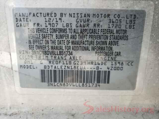 3N1CN8DV6LL851734 2020 NISSAN VERSA