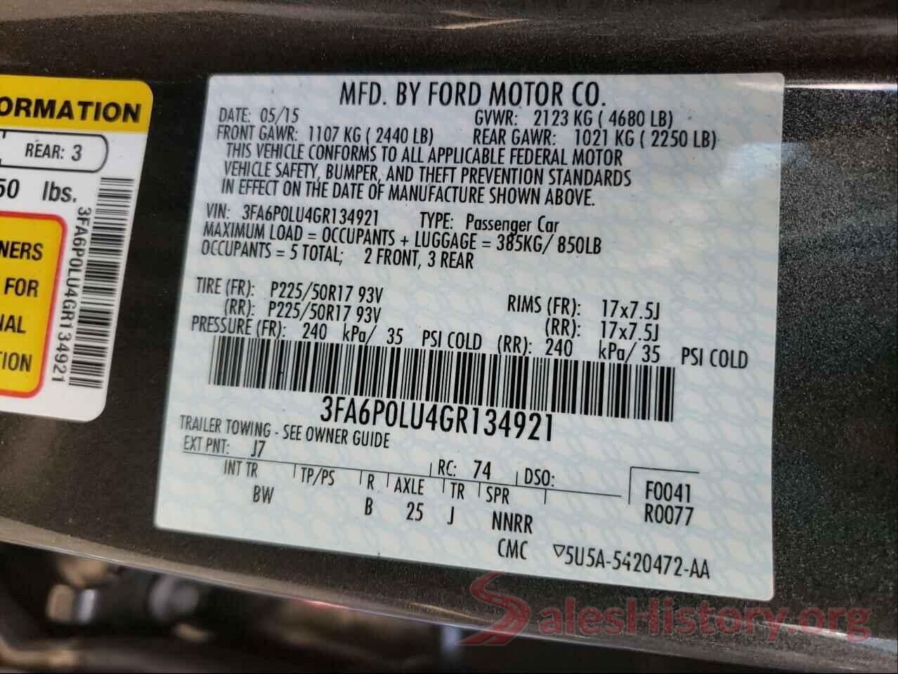 3FA6P0LU4GR134921 2016 FORD FUSION