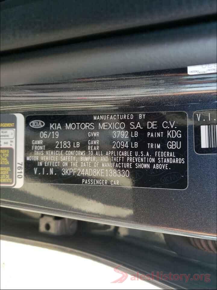 3KPF24AD8KE138330 2019 KIA FORTE