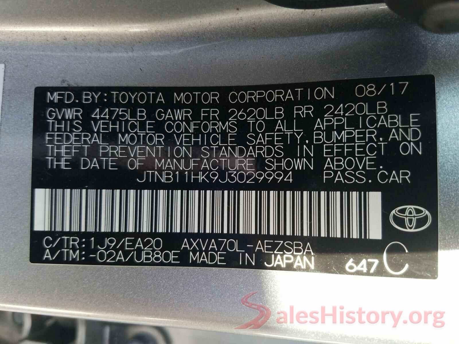 JTNB11HK9J3029994 2018 TOYOTA CAMRY