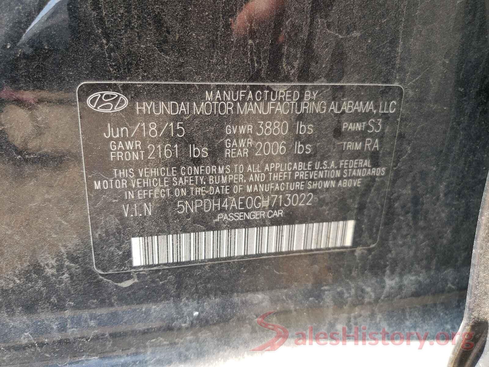 5NPDH4AE0GH713022 2016 HYUNDAI ELANTRA