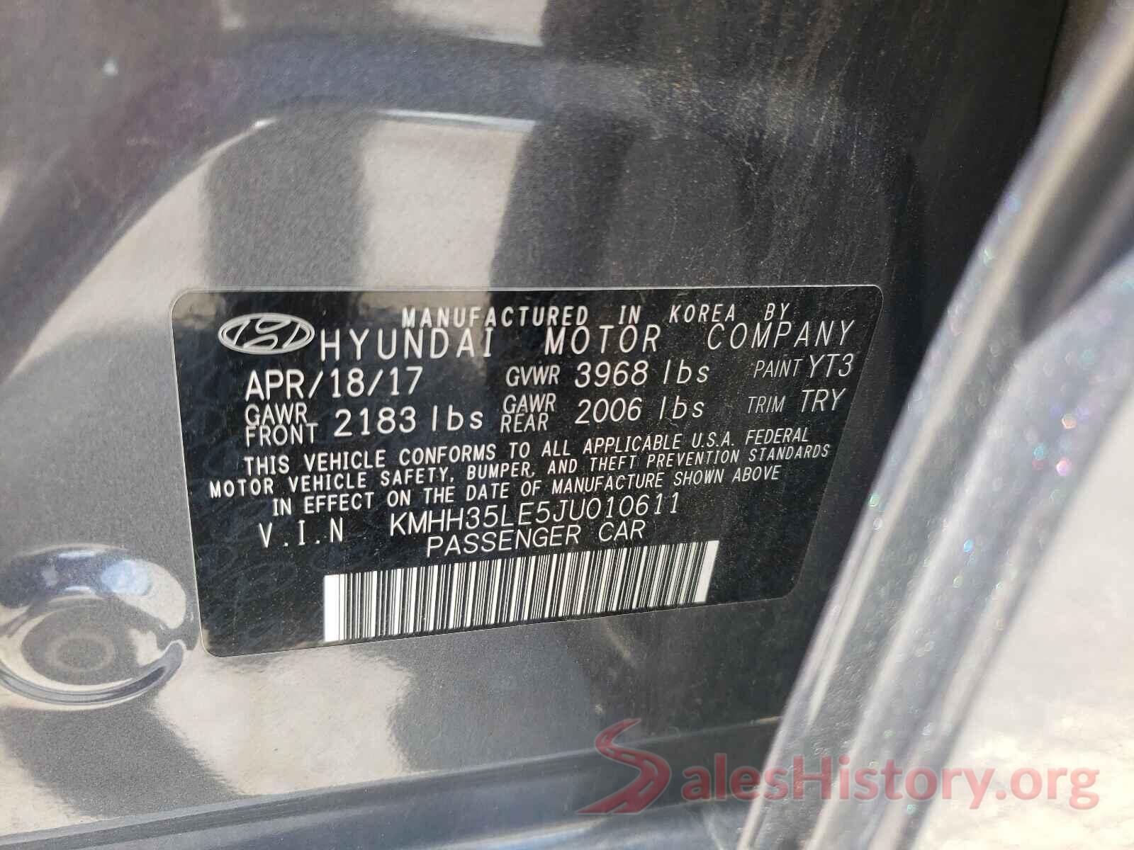 KMHH35LE5JU010611 2018 HYUNDAI ELANTRA