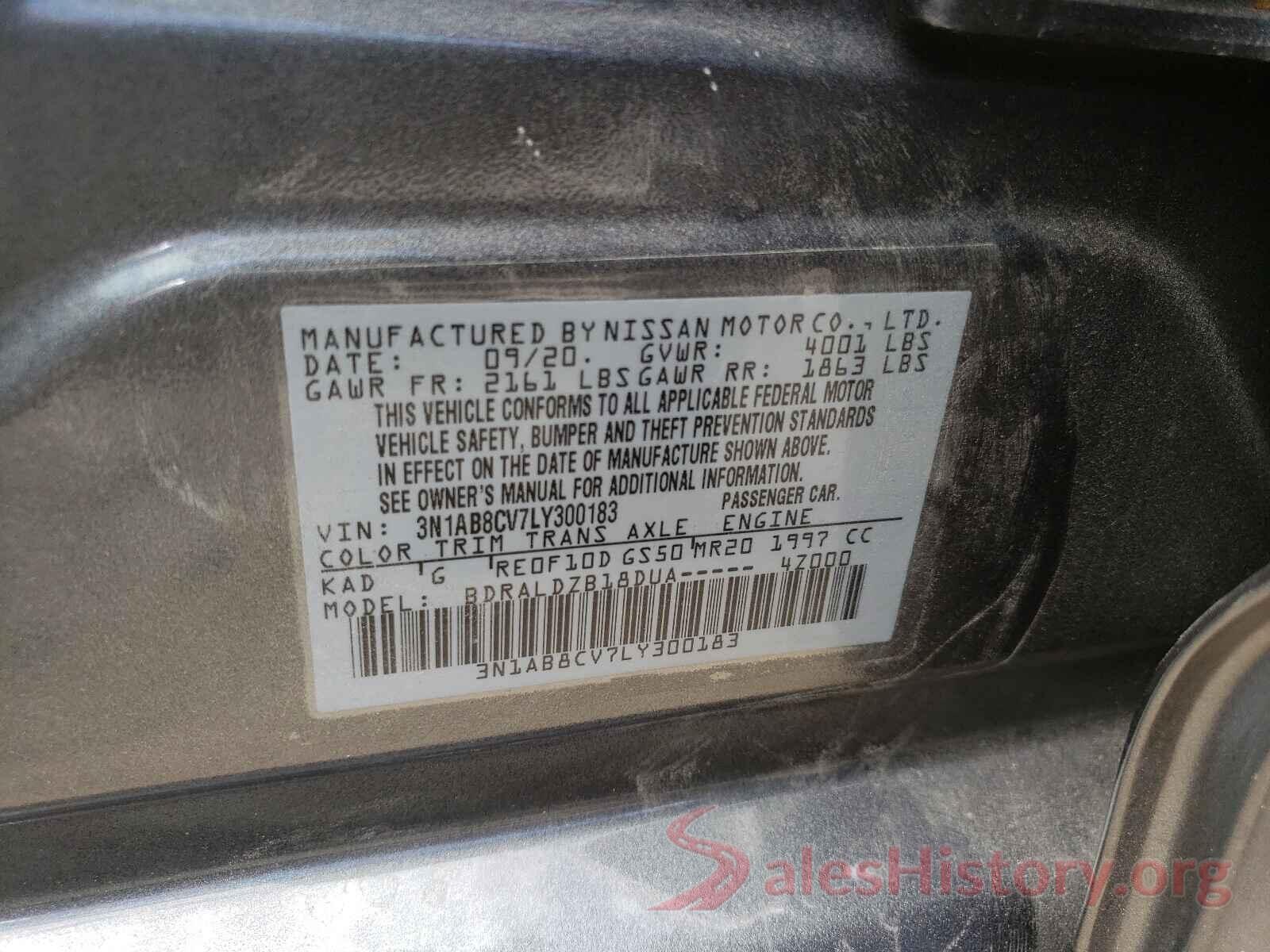 3N1AB8CV7LY300183 2020 NISSAN SENTRA