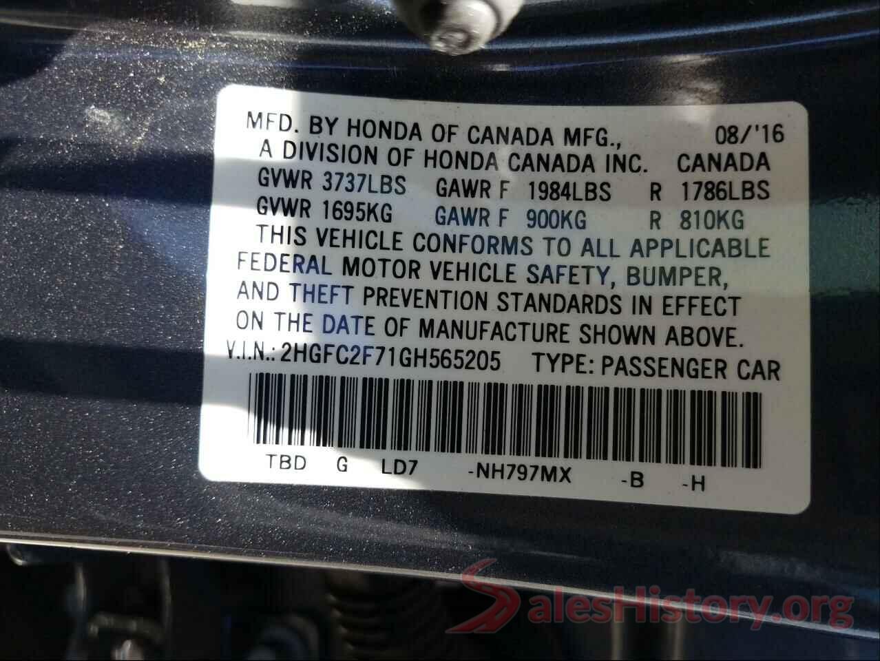 2HGFC2F71GH565205 2016 HONDA CIVIC