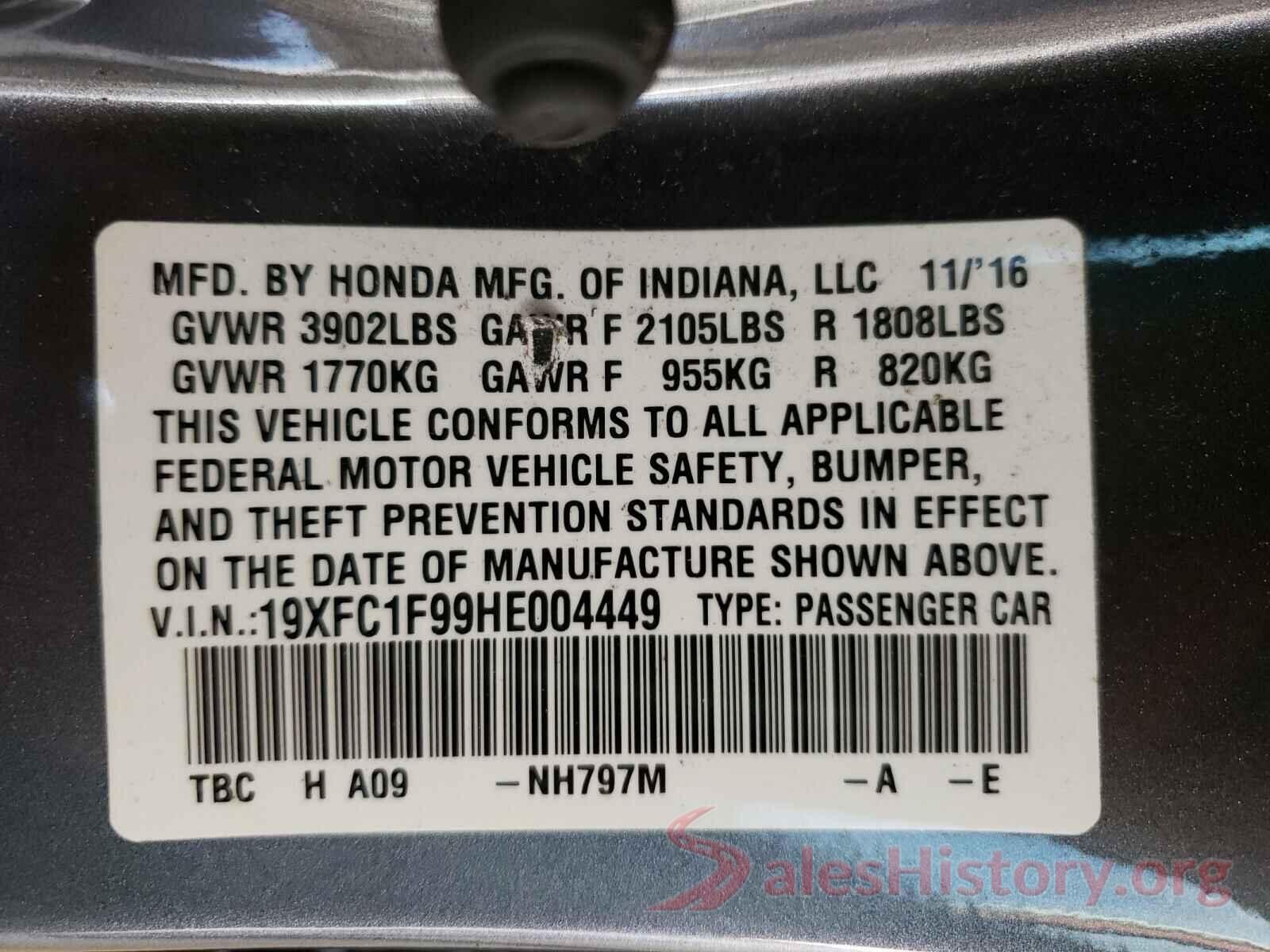 19XFC1F99HE004449 2017 HONDA CIVIC