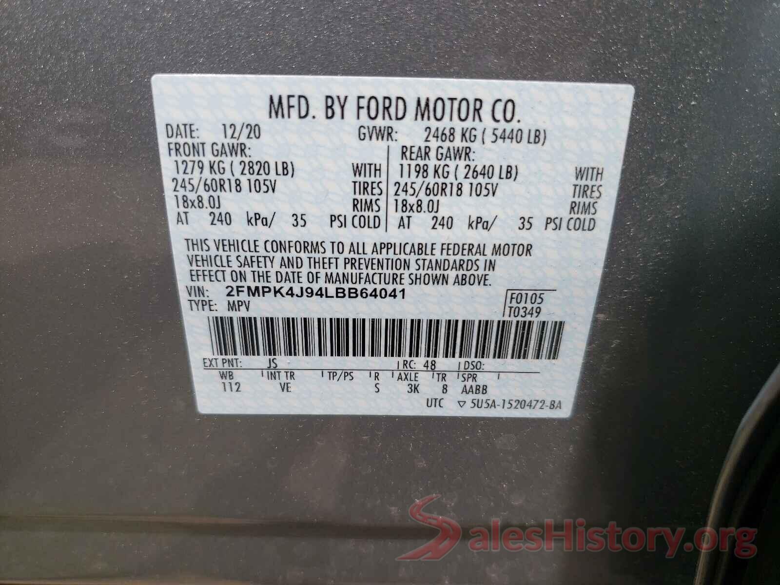 2FMPK4J94LBB64041 2020 FORD EDGE