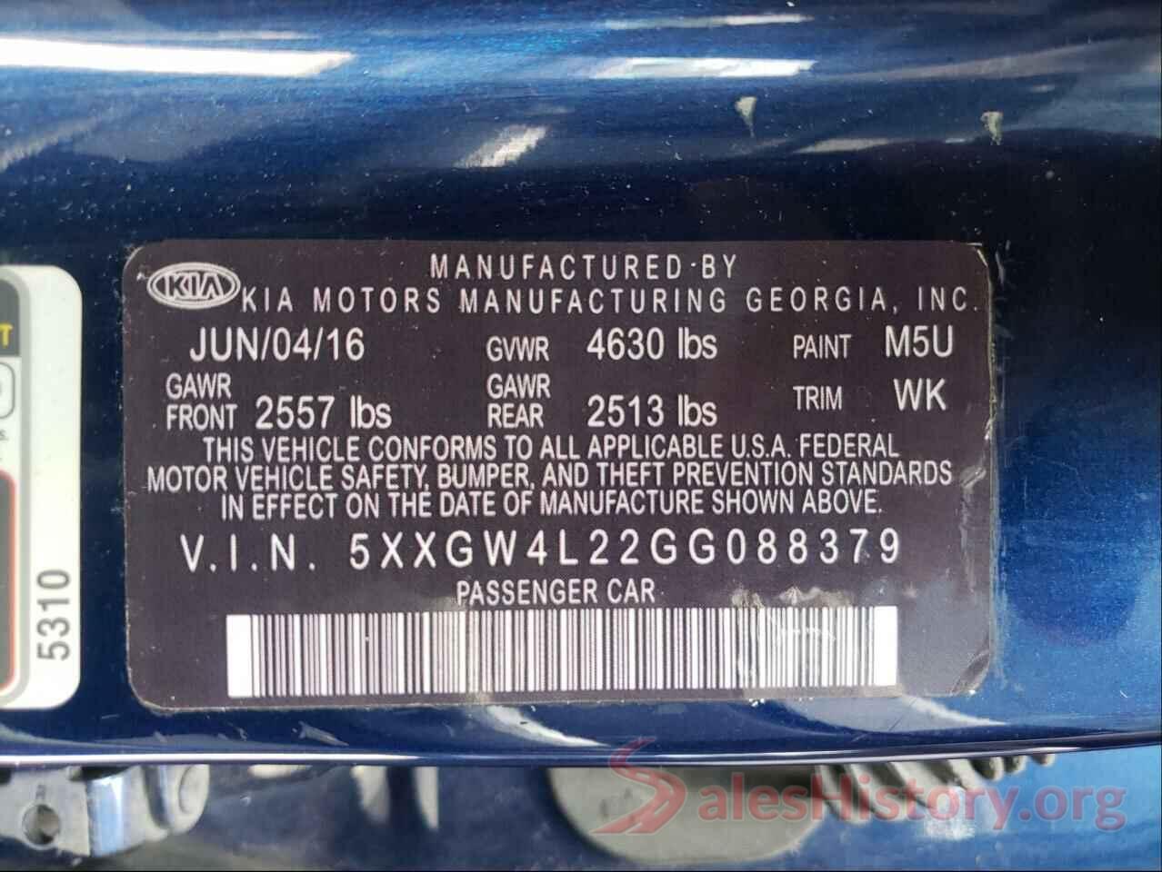 5XXGW4L22GG088379 2016 KIA OPTIMA