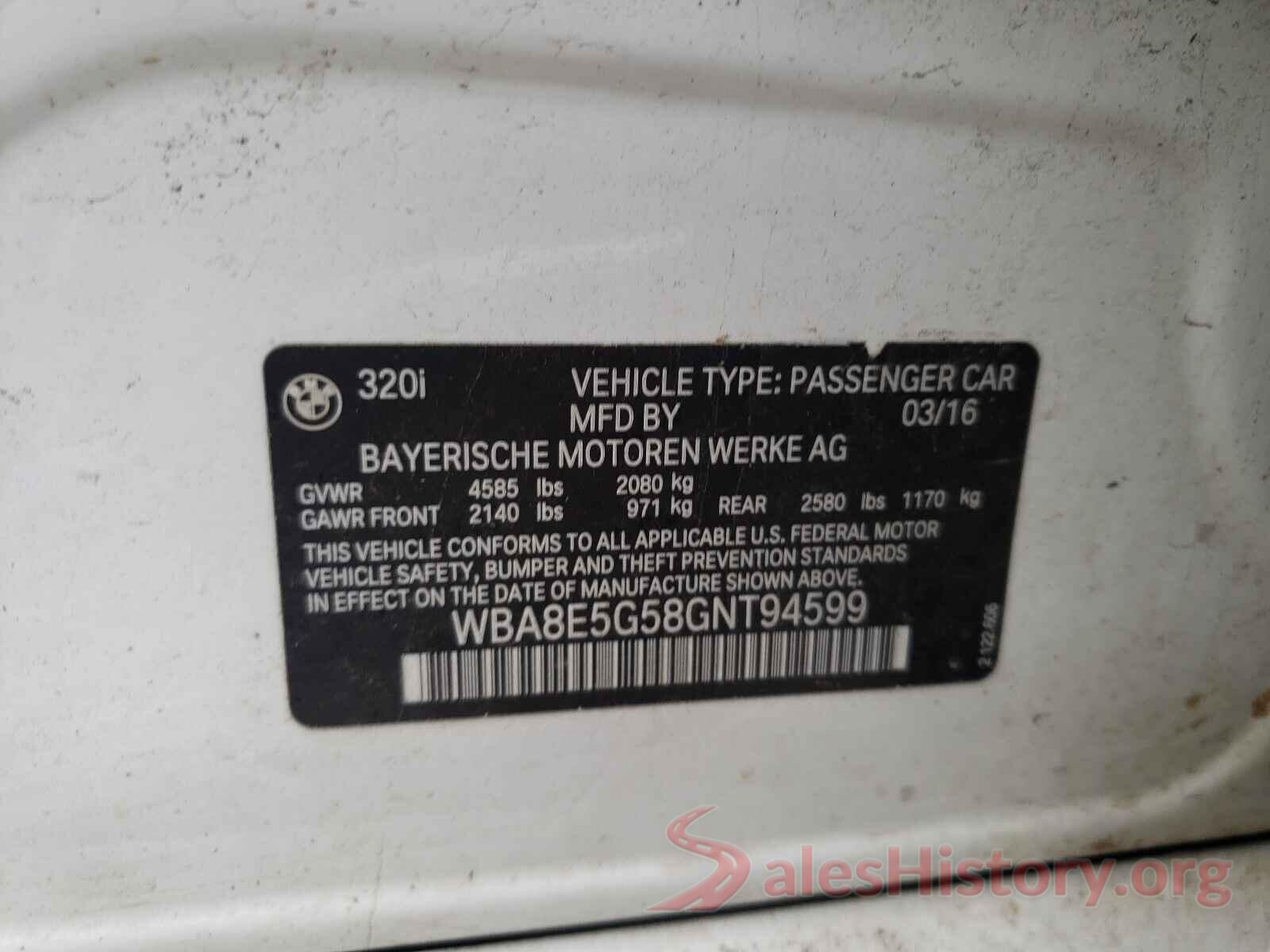 WBA8E5G58GNT94599 2016 BMW 3 SERIES