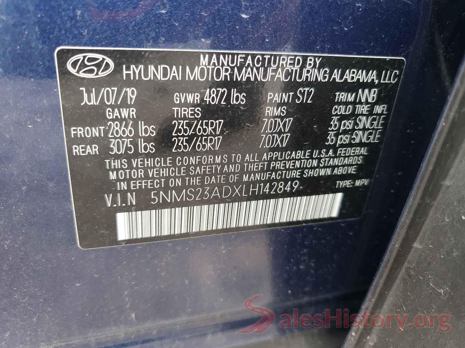 5NMS23ADXLH142849 2020 HYUNDAI SANTA FE