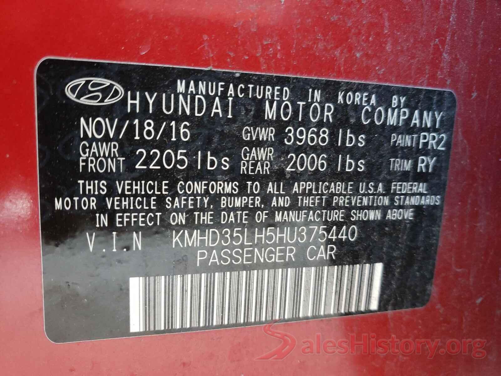 KMHD35LH5HU375440 2017 HYUNDAI ELANTRA