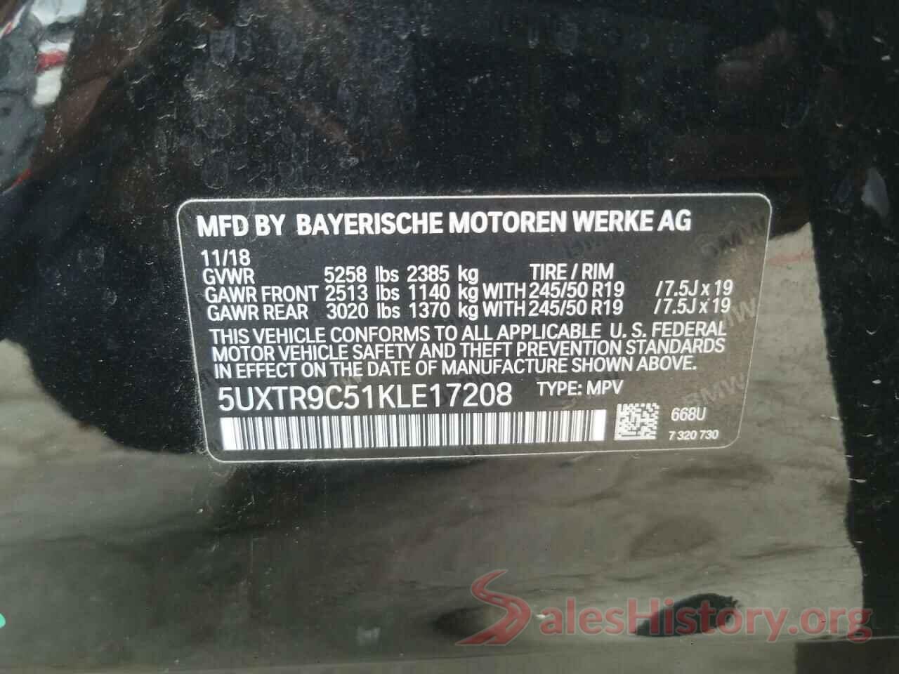 5UXTR9C51KLE17208 2019 BMW X3