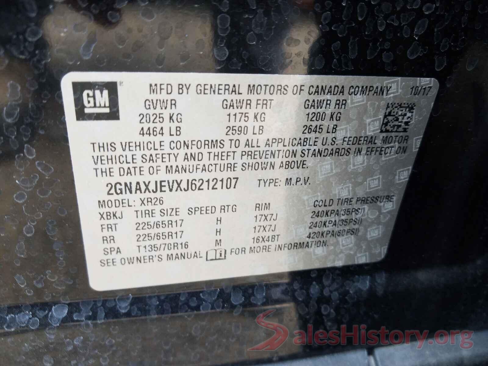 2GNAXJEVXJ6212107 2018 CHEVROLET EQUINOX