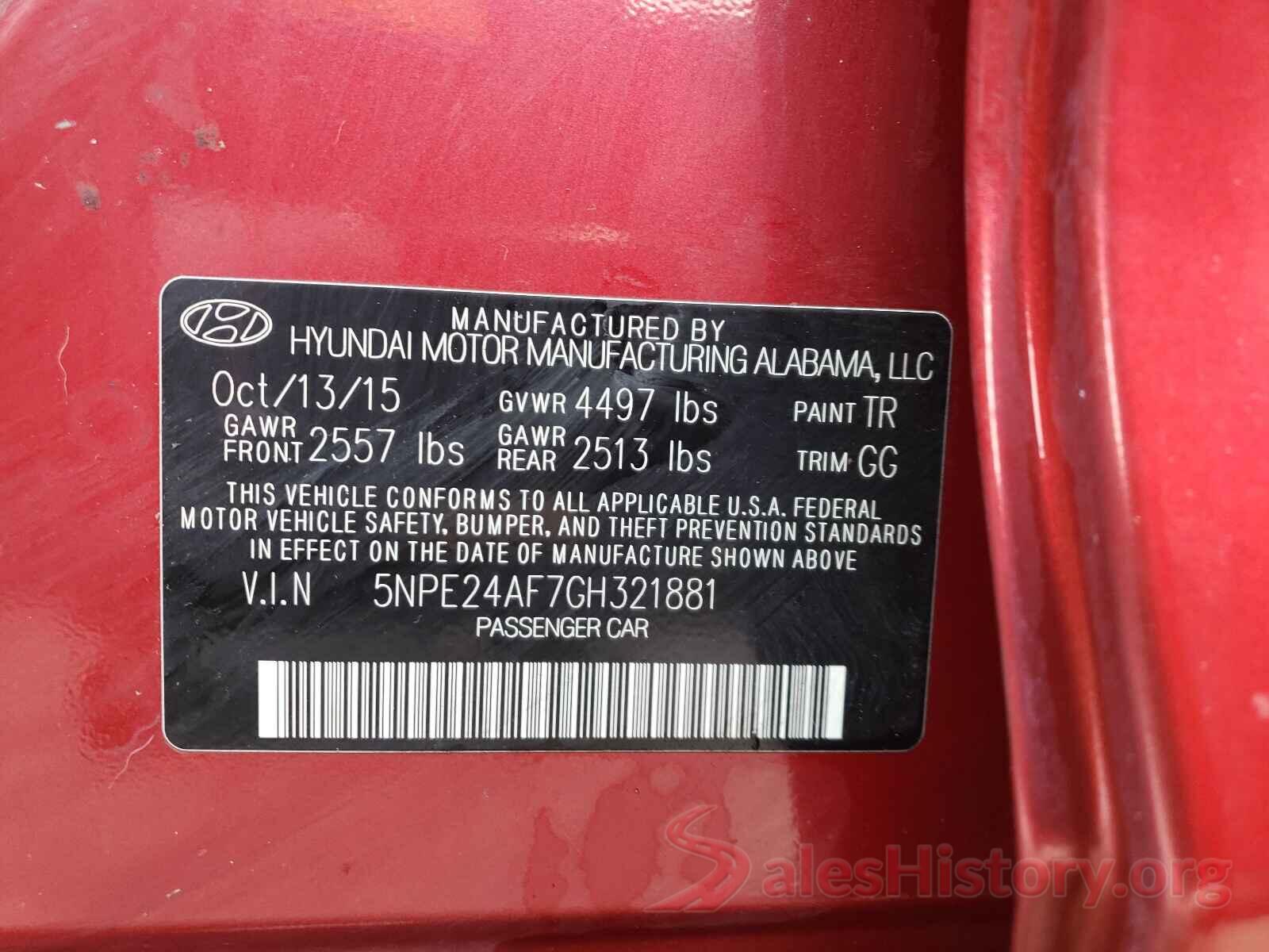 5NPE24AF7GH321881 2016 HYUNDAI SONATA