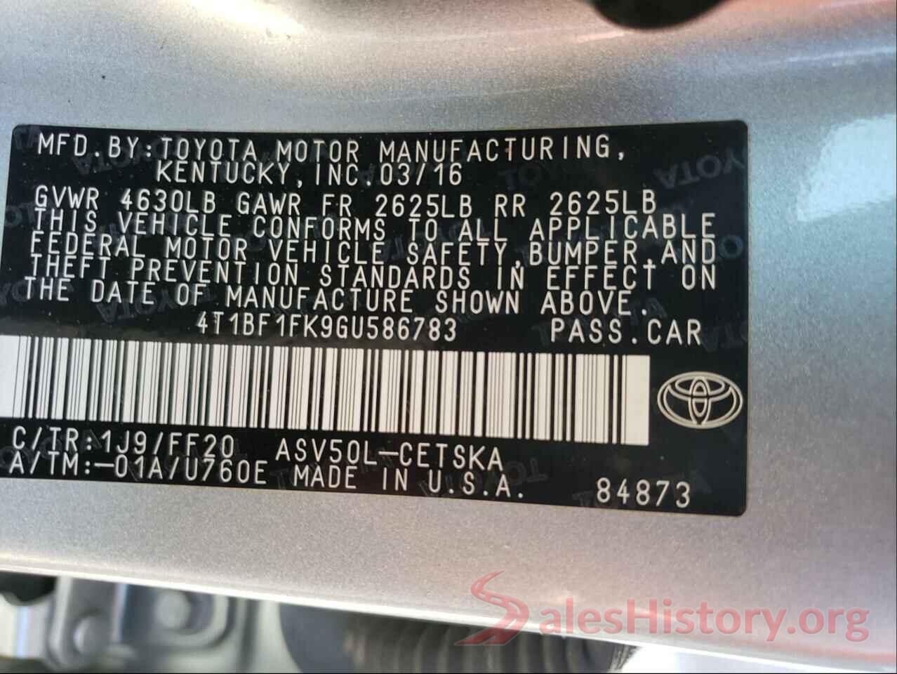 4T1BF1FK9GU586783 2016 TOYOTA CAMRY