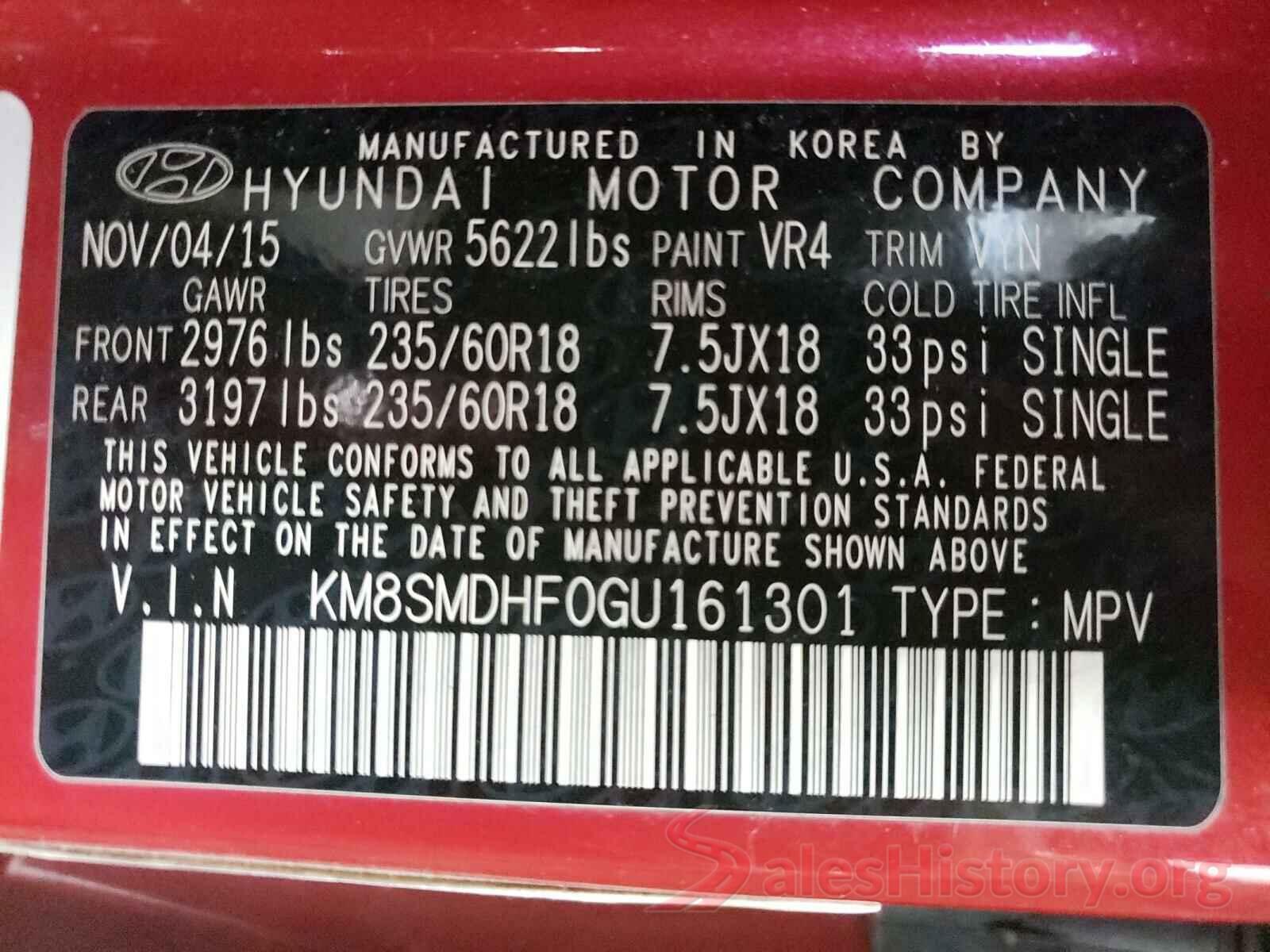 KM8SMDHF0GU161301 2016 HYUNDAI SANTA FE