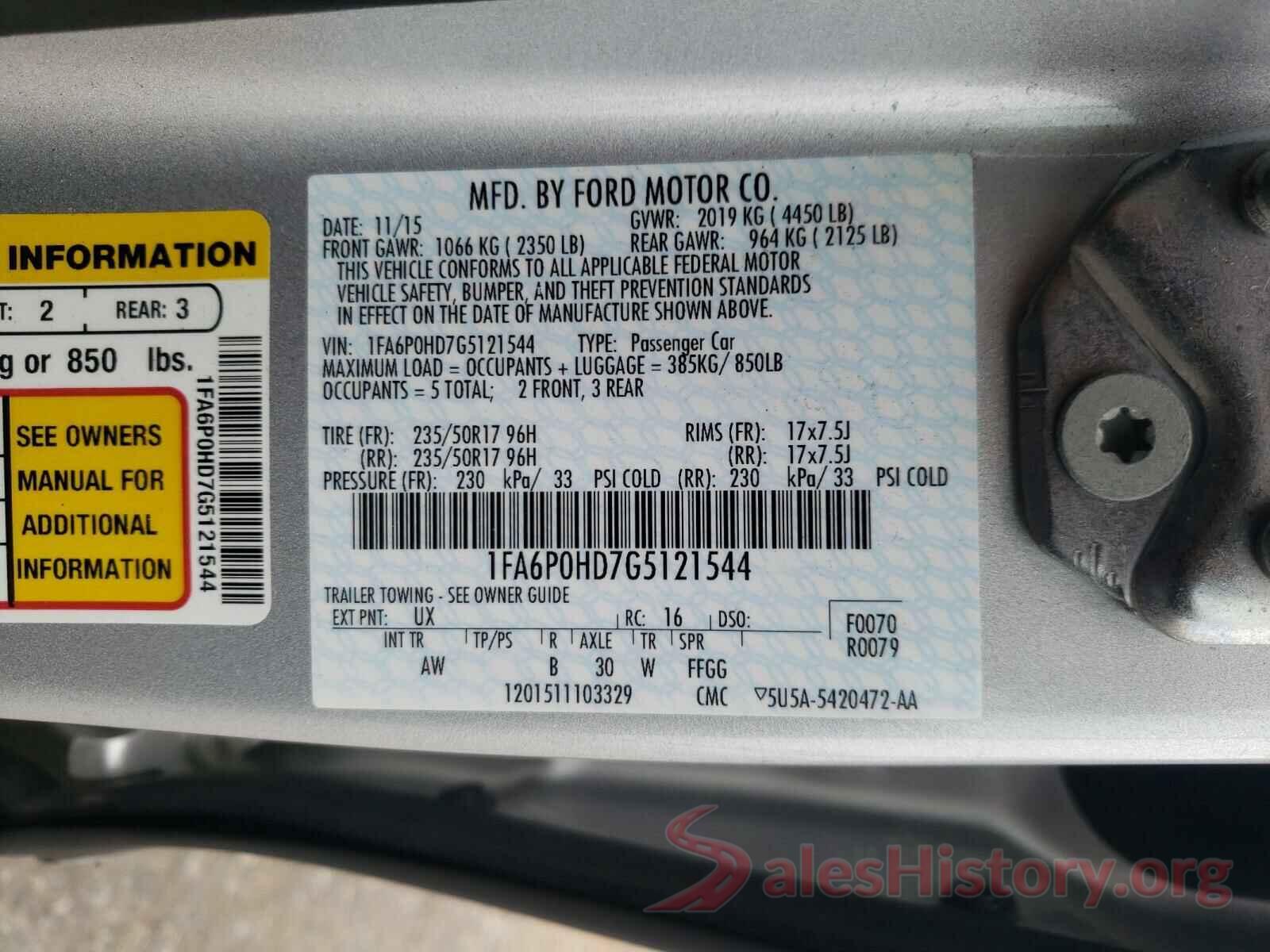 1FA6P0HD7G5121544 2016 FORD FUSION