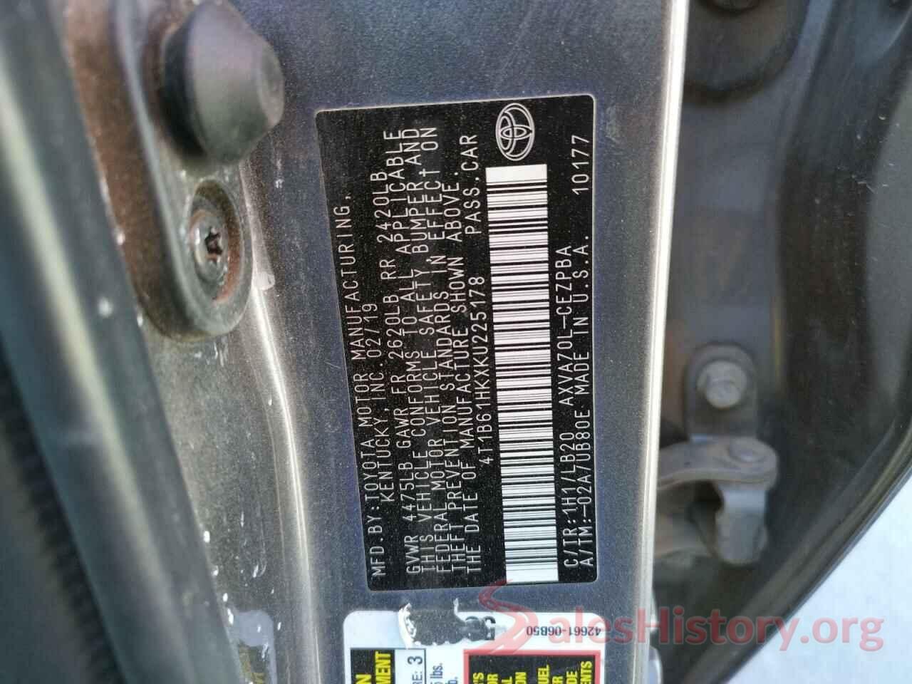 4T1B61HKXKU225178 2019 TOYOTA CAMRY