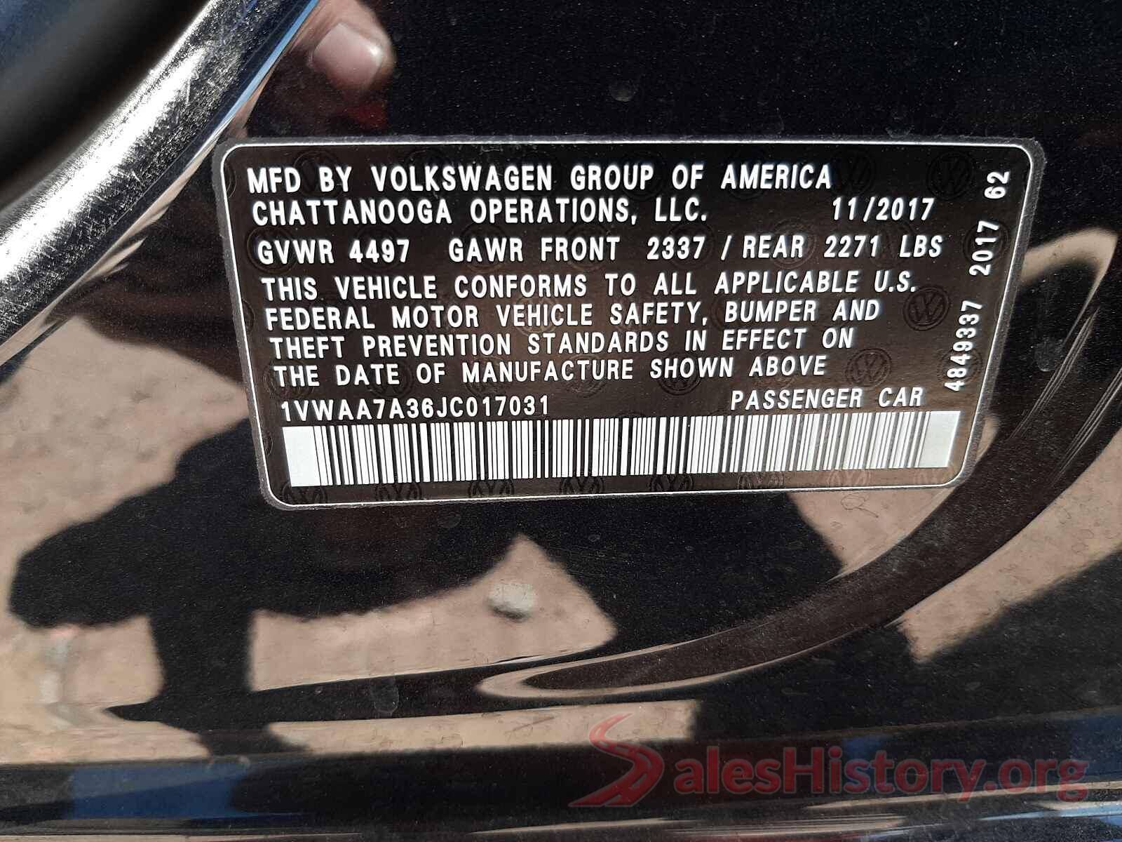 1VWAA7A36JC017031 2018 VOLKSWAGEN PASSAT