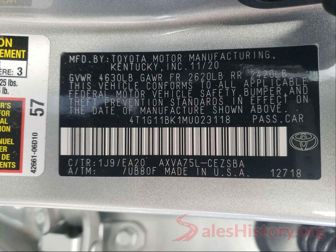 4T1G11BK1MU023118 2021 TOYOTA CAMRY