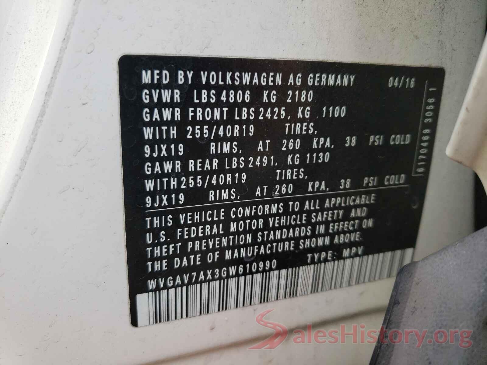 WVGAV7AX3GW610990 2016 VOLKSWAGEN TIGUAN