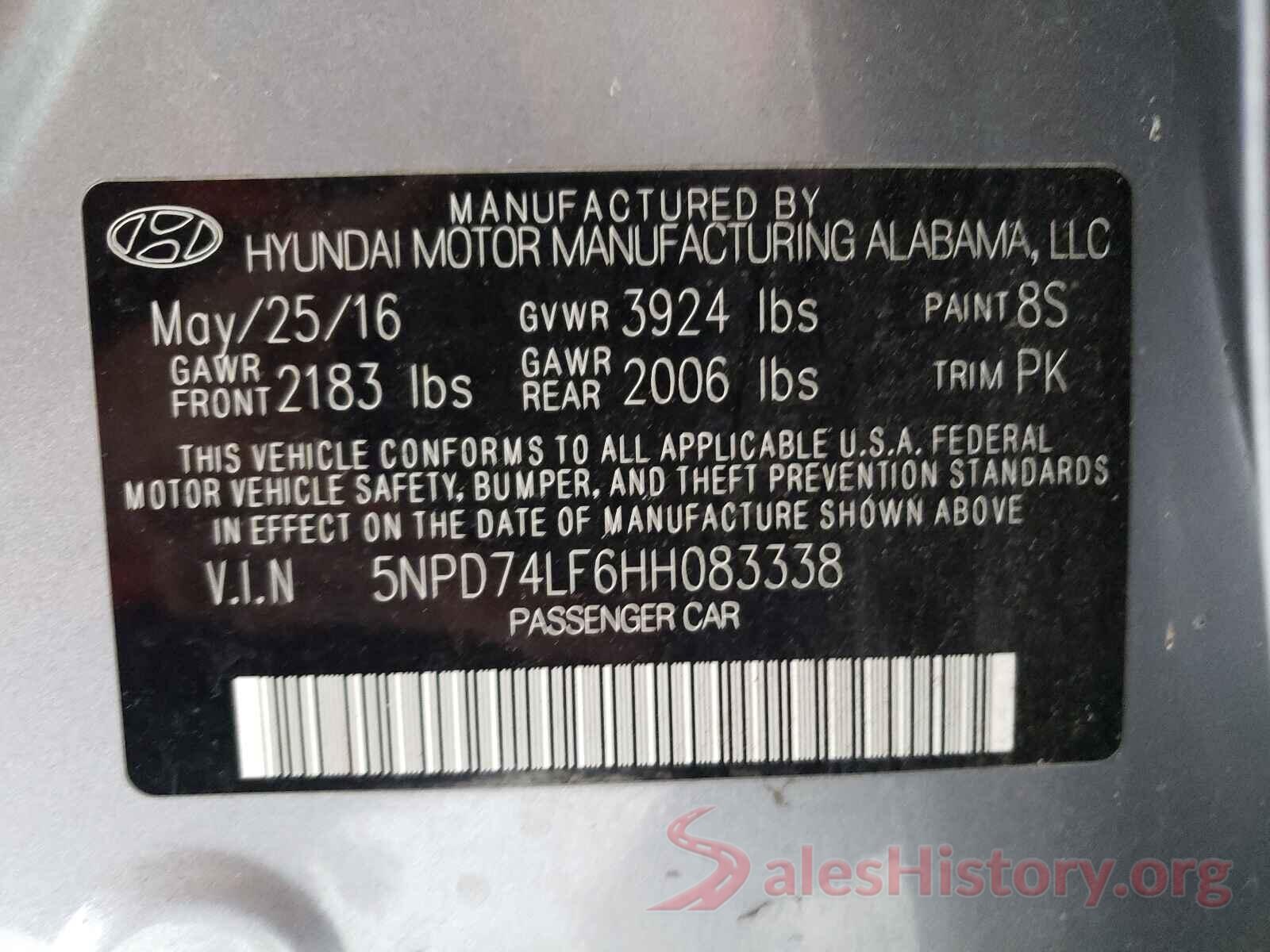 5NPD74LF6HH083338 2017 HYUNDAI ELANTRA