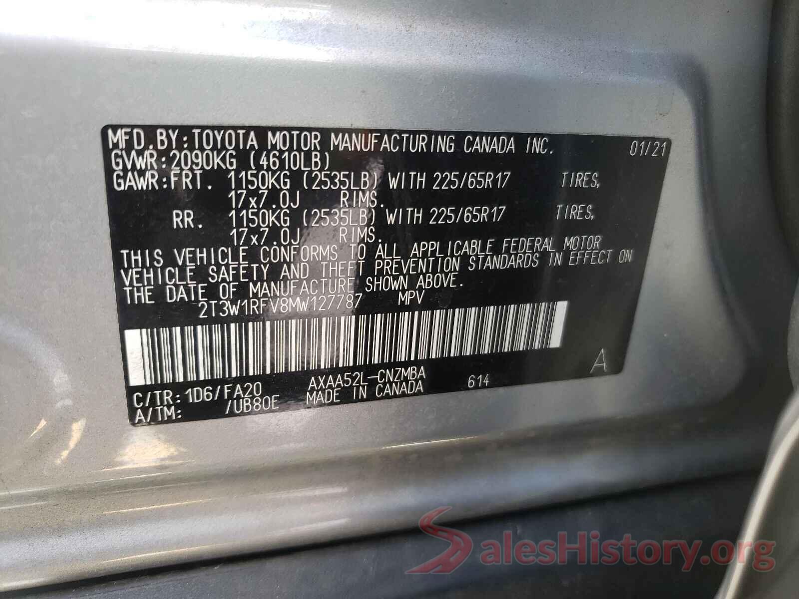 2T3W1RFV8MW127787 2021 TOYOTA RAV4