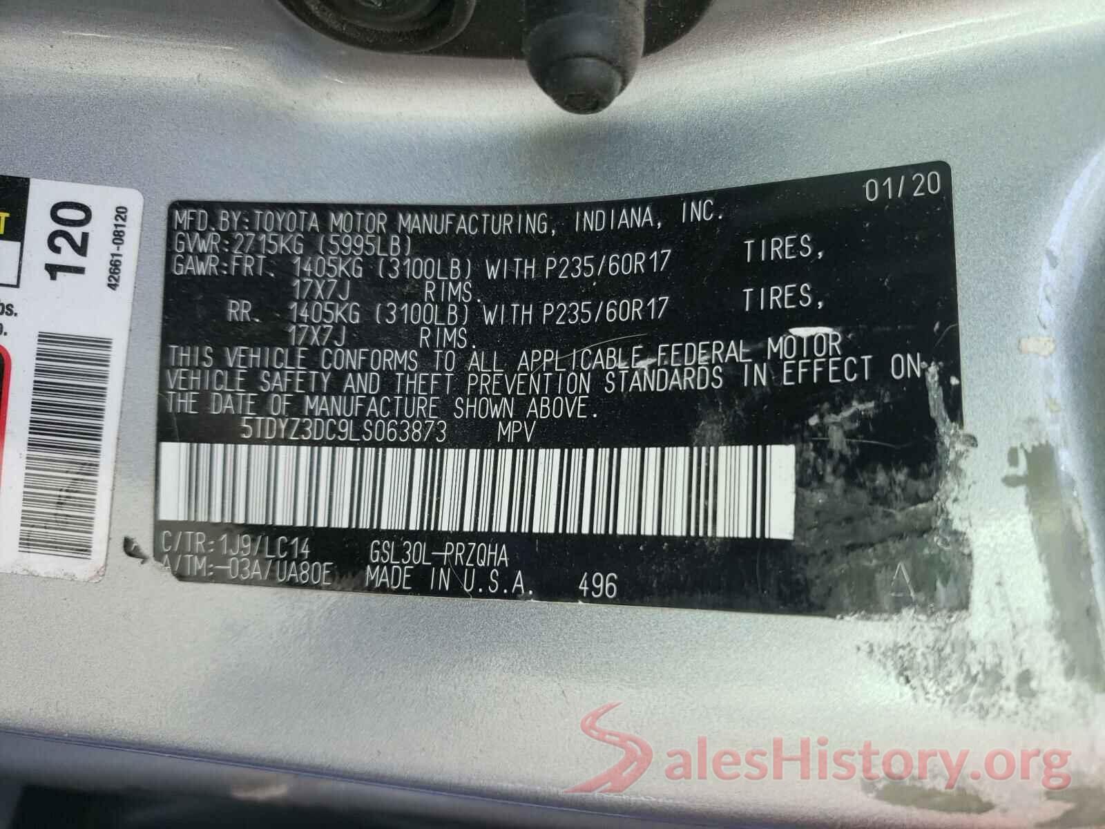 5TDYZ3DC9LS063873 2020 TOYOTA SIENNA