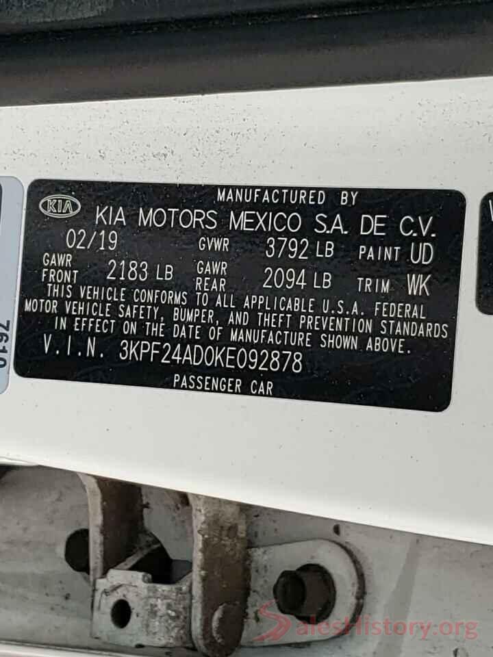 3KPF24AD0KE092878 2019 KIA FORTE