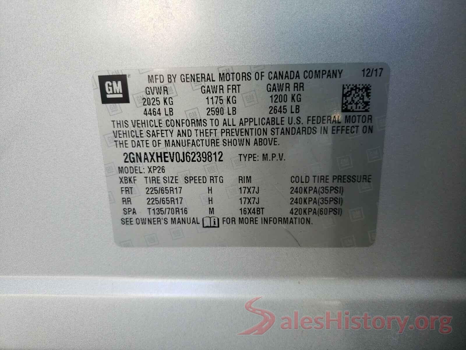 2GNAXHEV0J6239812 2018 CHEVROLET EQUINOX