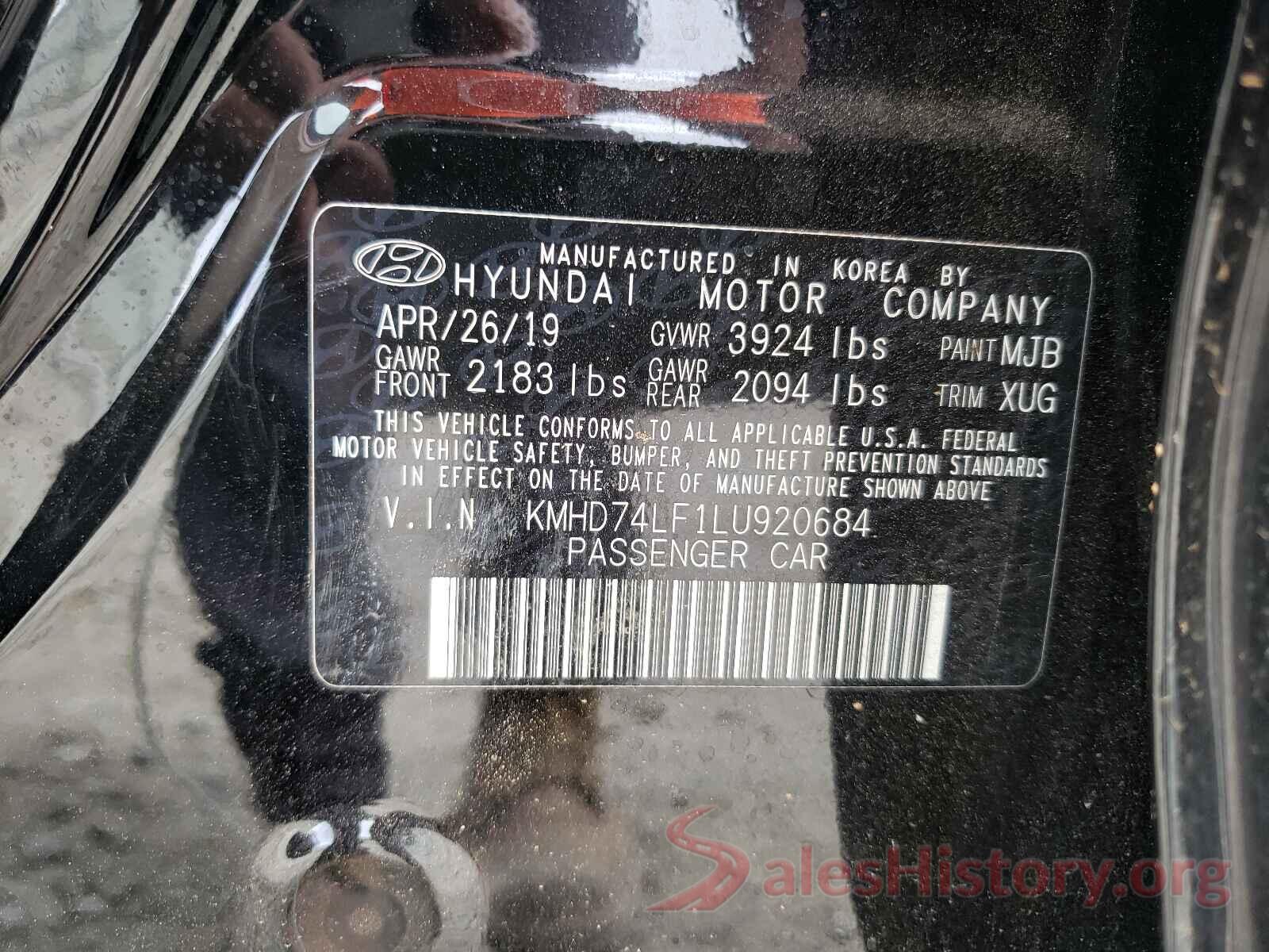 KMHD74LF1LU920684 2020 HYUNDAI ELANTRA