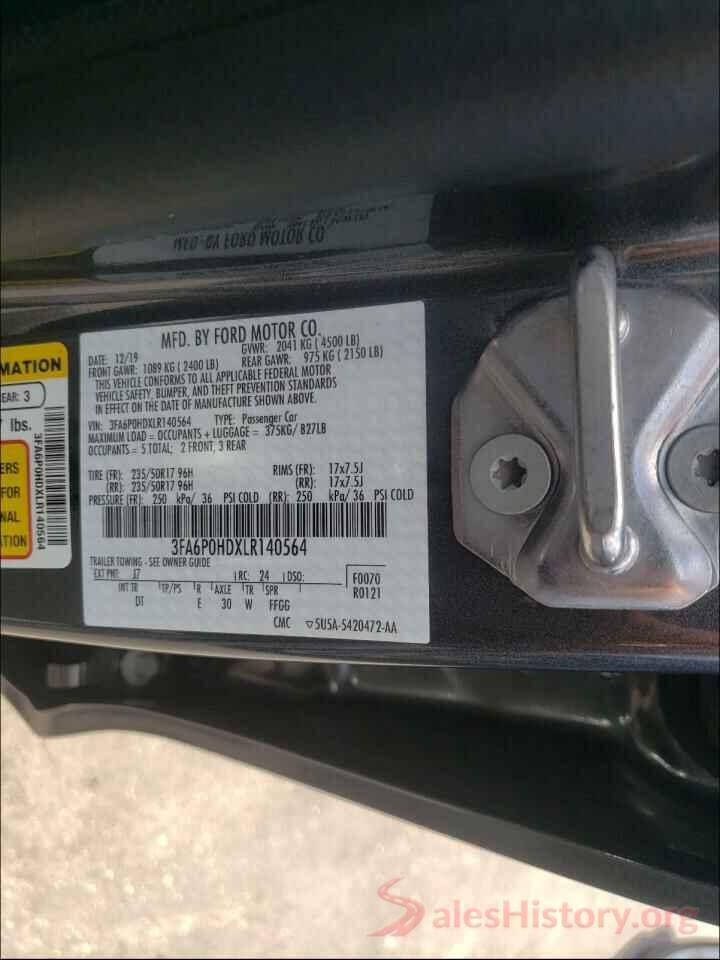 3FA6P0HDXLR140564 2020 FORD FUSION