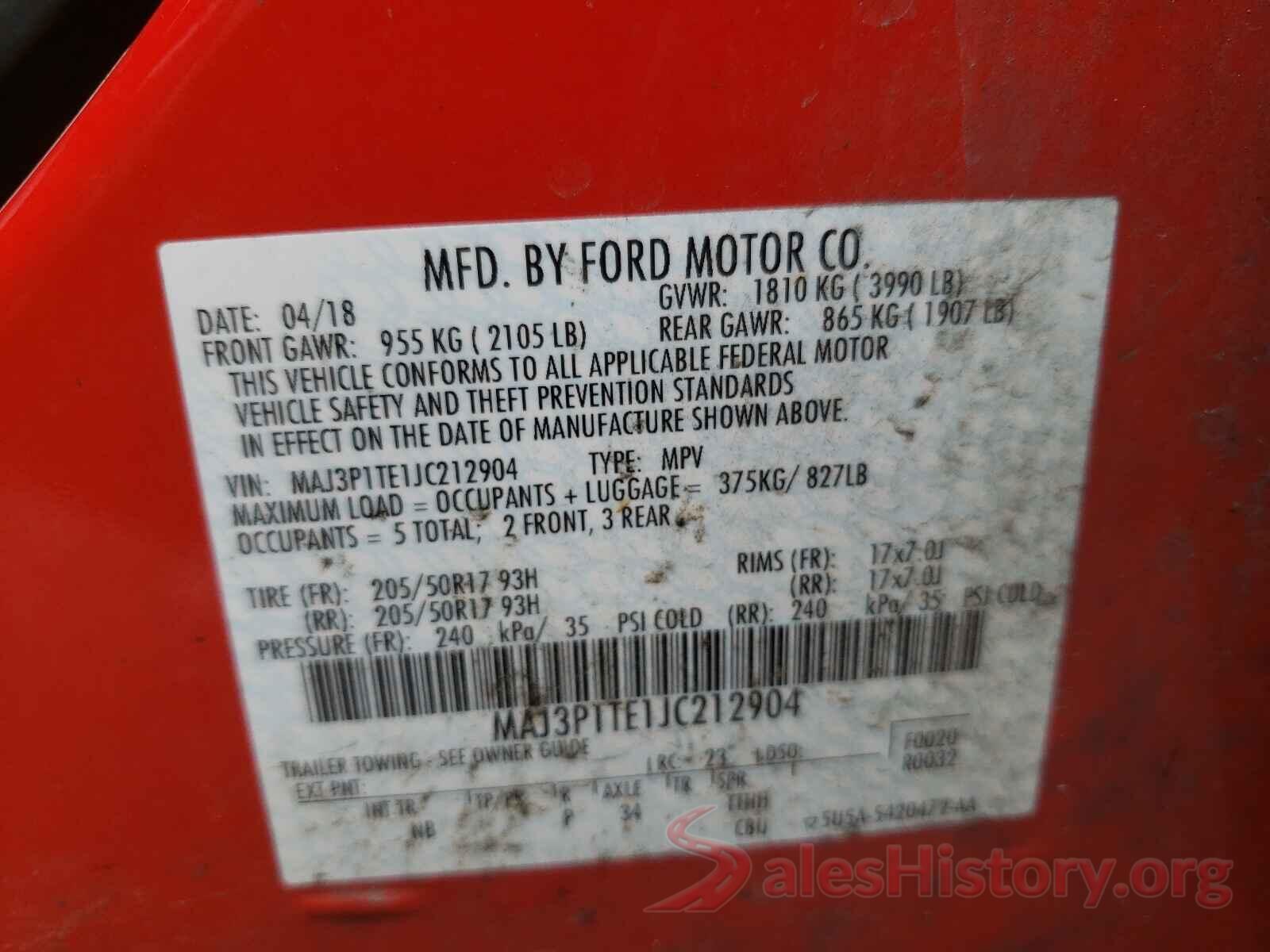 MAJ3P1TE1JC212904 2018 FORD ALL OTHER