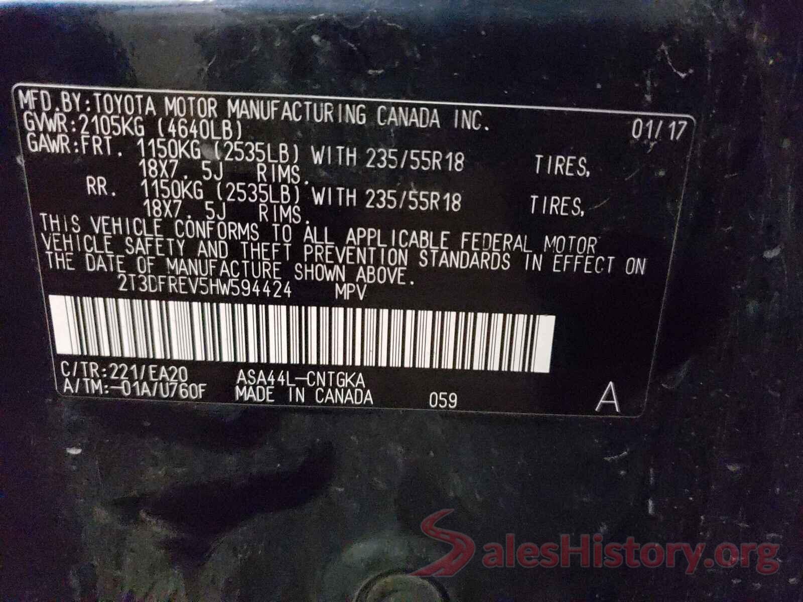 2T3DFREV5HW594424 2017 TOYOTA RAV4