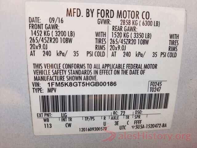 1FM5K8GT5HGB00186 2017 FORD EXPLORER