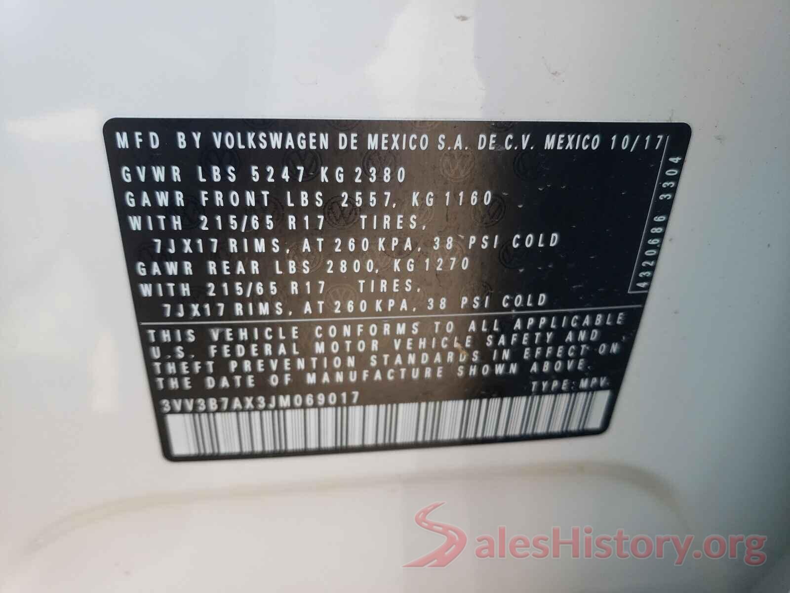 3VV3B7AX3JM069017 2018 VOLKSWAGEN TIGUAN