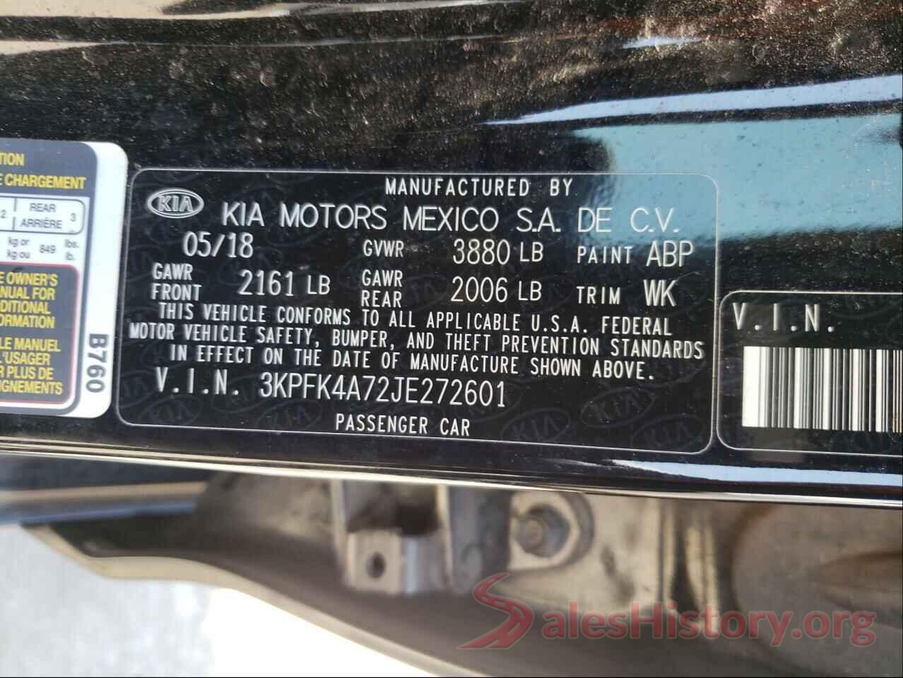 3KPFK4A72JE272601 2018 KIA FORTE