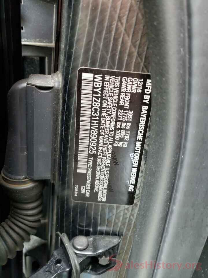 WBY1Z8C31HV890925 2017 BMW I SERIES