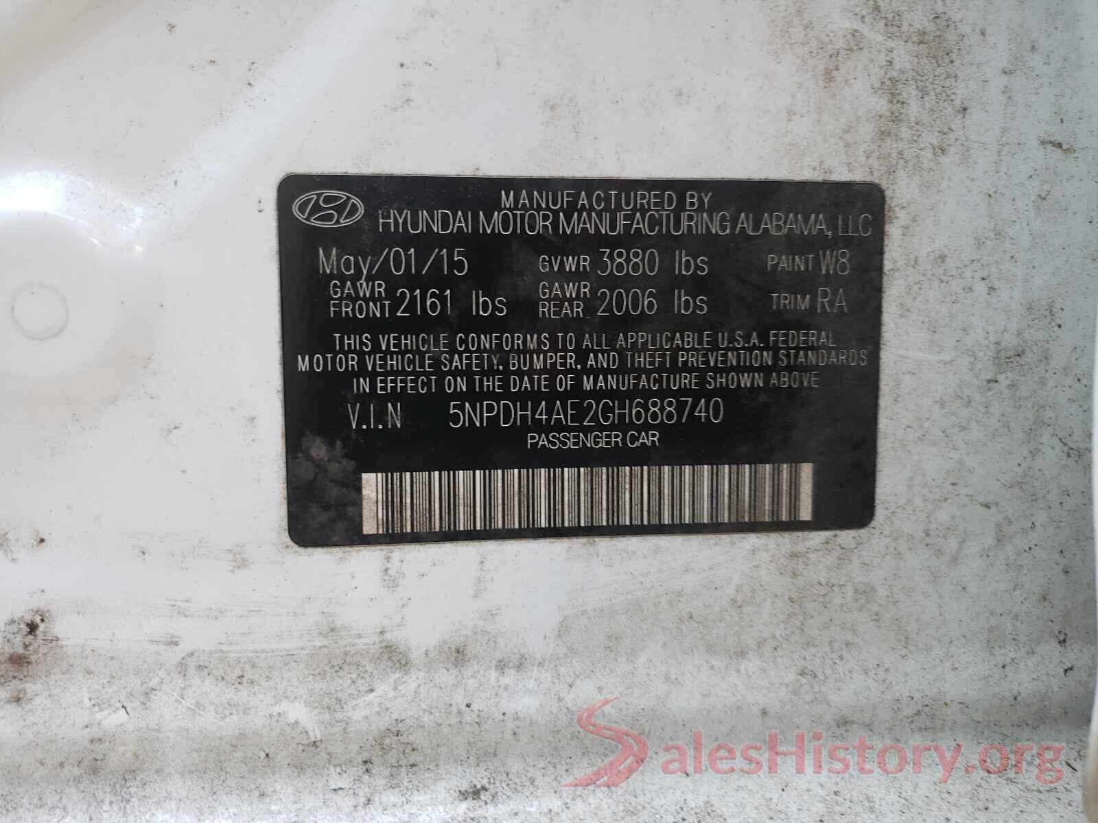 5NPDH4AE2GH688740 2016 HYUNDAI ELANTRA