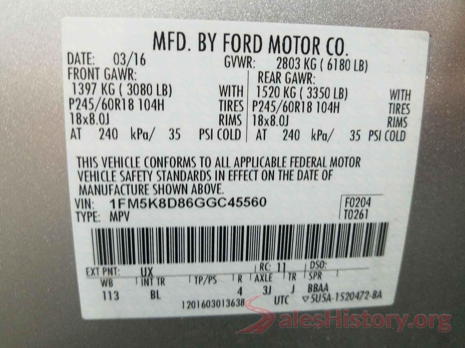 1FM5K8D86GGC45560 2016 FORD EXPLORER