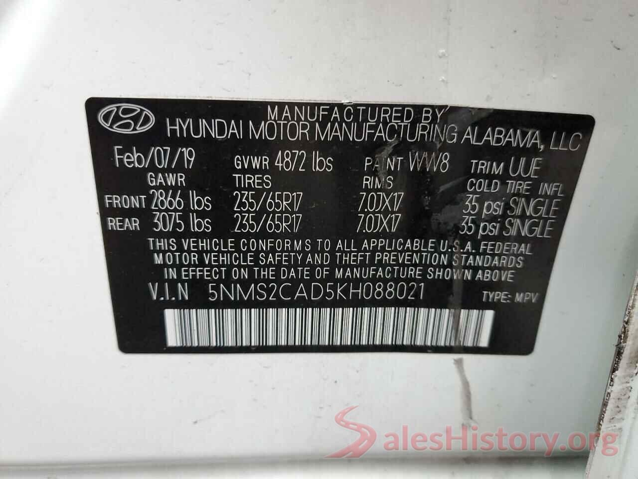 5NMS2CAD5KH088021 2019 HYUNDAI SANTA FE