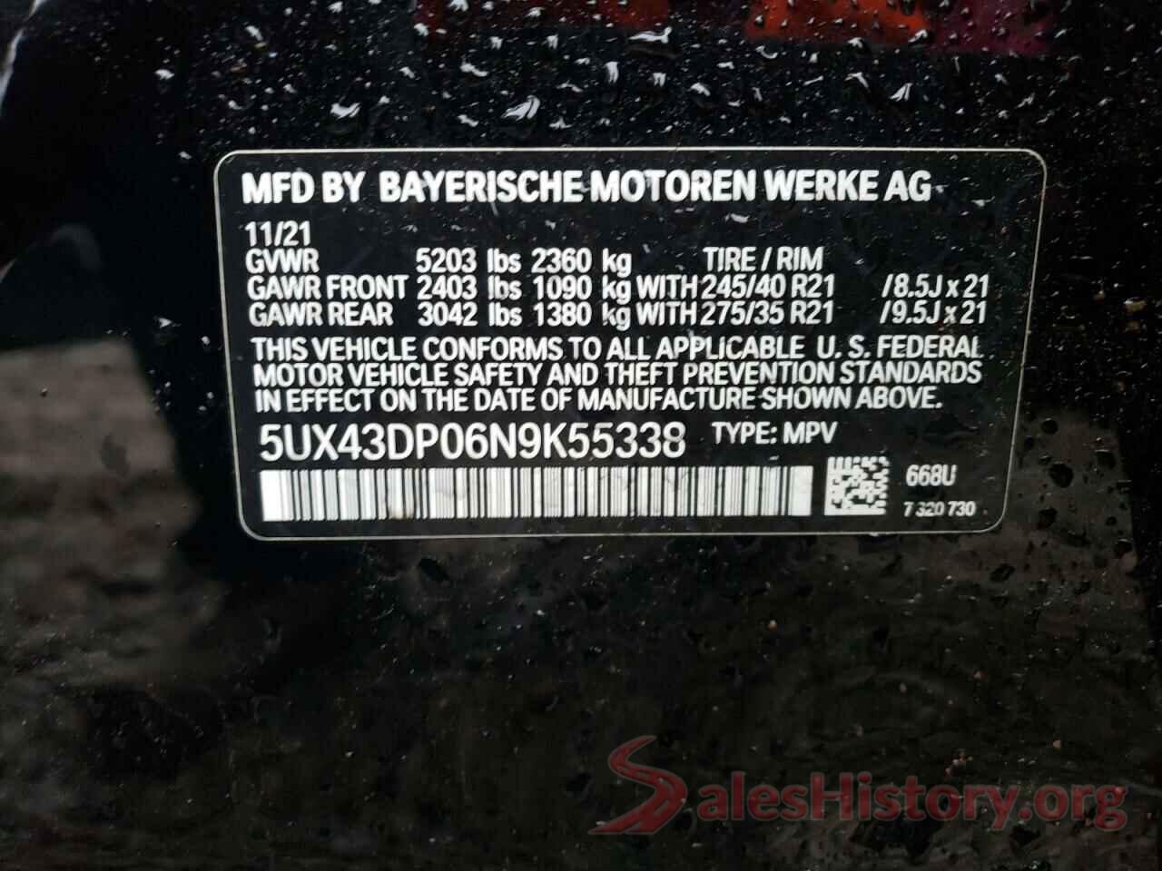 5UX43DP06N9K55338 2022 BMW X3