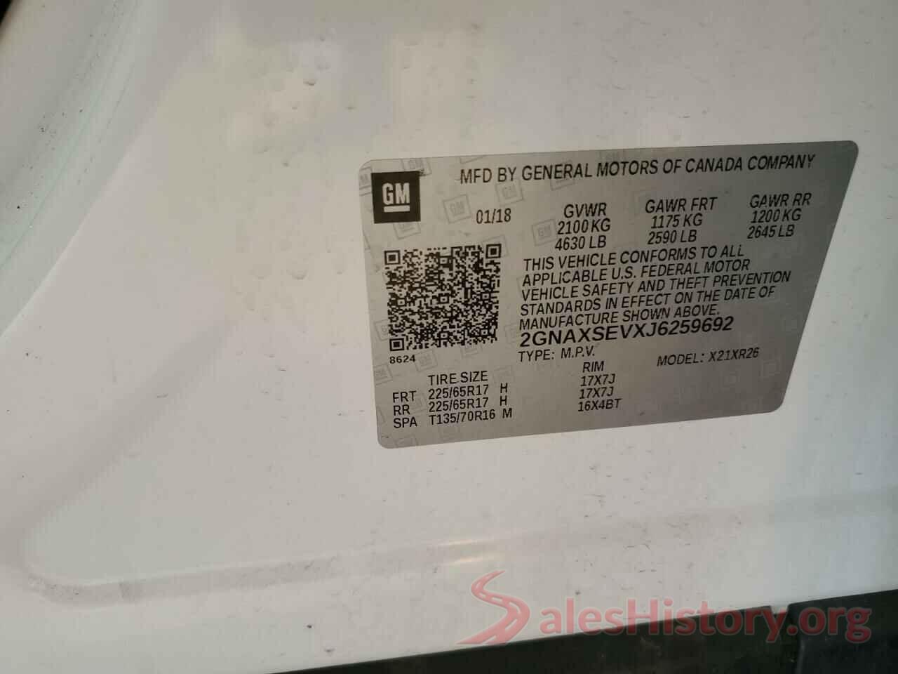 2GNAXSEVXJ6259692 2018 CHEVROLET EQUINOX