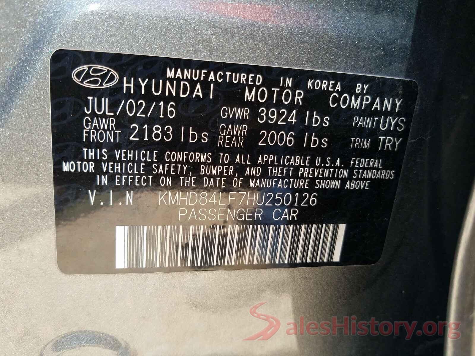 KMHD84LF7HU250126 2017 HYUNDAI ELANTRA