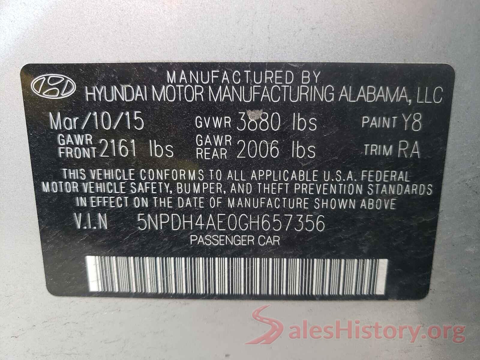 5NPDH4AE0GH657356 2016 HYUNDAI ELANTRA